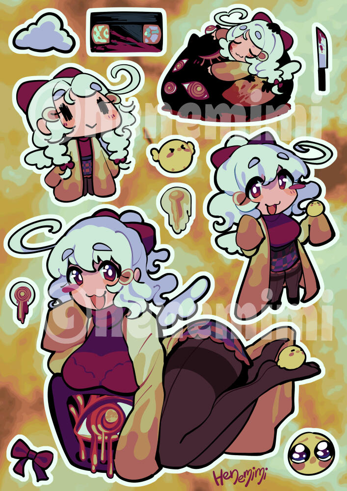 Henemimi Official Sticker sheet March 2026 produced in collaboration with Hovercat.
